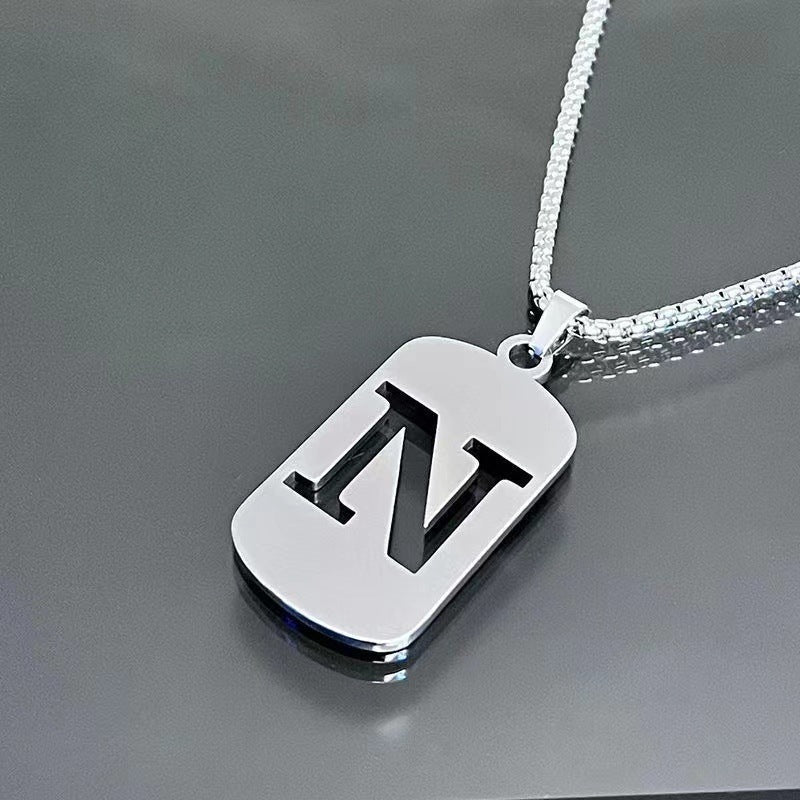 26 - Letter Titanium Steel Necklace – Personalized Initial Pendant for Men & Women - Elysian Bijoux