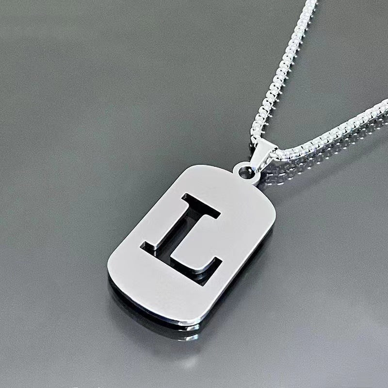 26 - Letter Titanium Steel Necklace – Personalized Initial Pendant for Men & Women - Elysian Bijoux