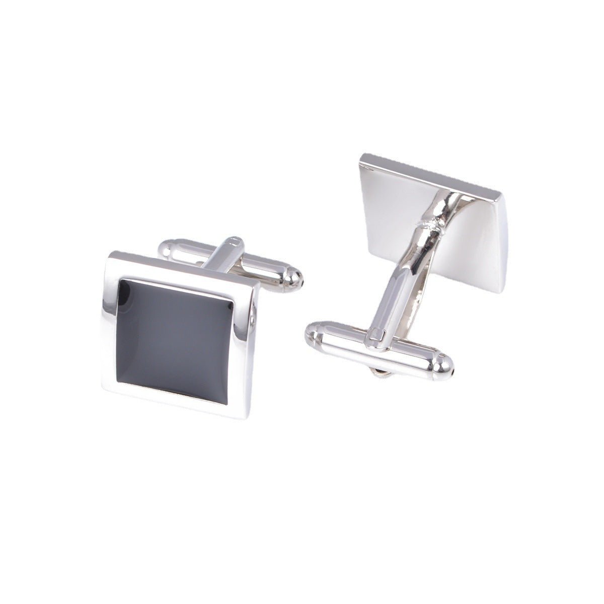 Classic Black Square French Cufflinks – Epoxy Brass Design - Elysian Bijoux