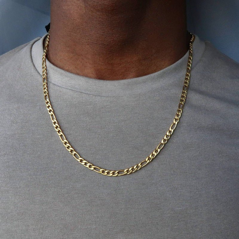 Men’s Long Geometric Alloy Necklace – Classic Gold & Silver Chains - Elysian Bijoux