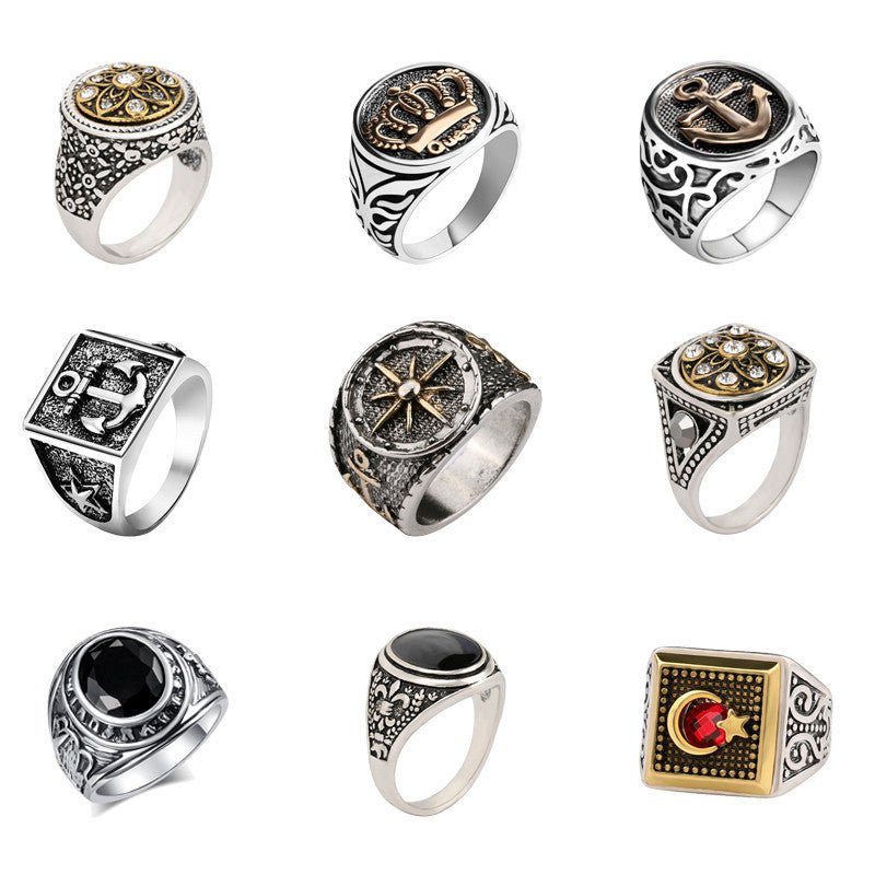 New Arrival King & Queen Crown Signet Ring – Vintage Silver Carved Punk Jewelry - Elysian Bijoux