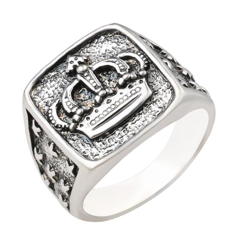 New Arrival King & Queen Crown Signet Ring – Vintage Silver Carved Punk Jewelry - Elysian Bijoux