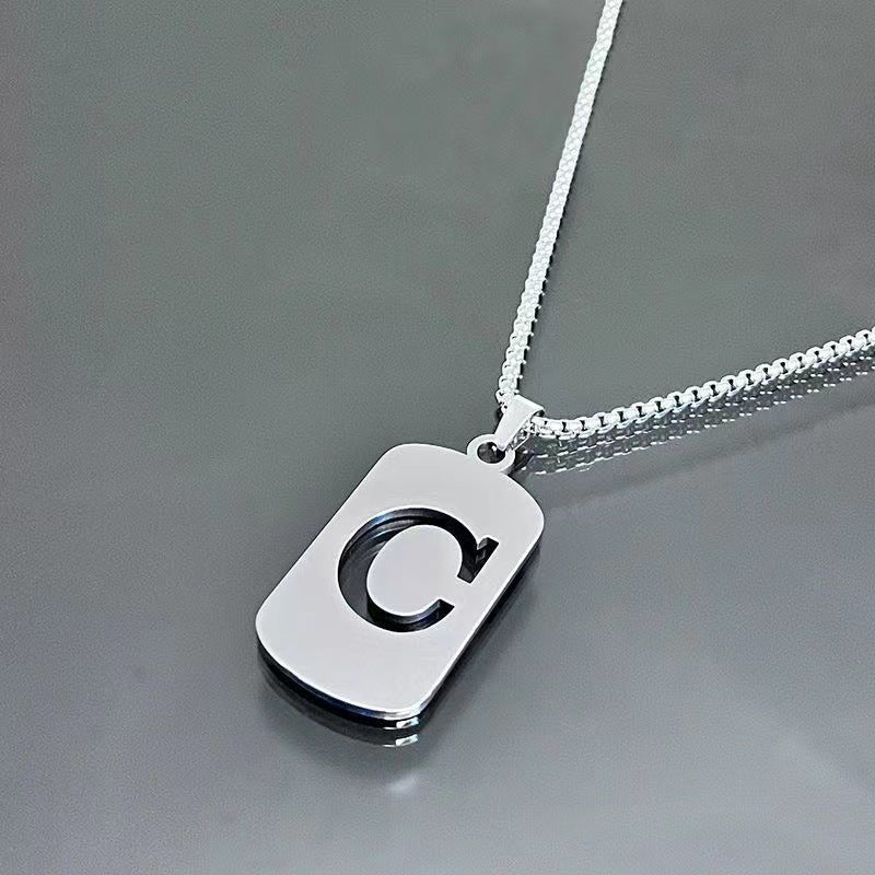 26 - Letter Titanium Steel Necklace – Personalized Initial Pendant for Men & Women - Elysian Bijoux