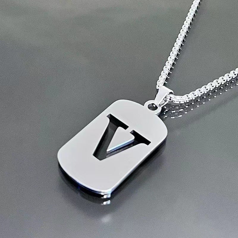 26 - Letter Titanium Steel Necklace – Personalized Initial Pendant for Men & Women - Elysian Bijoux