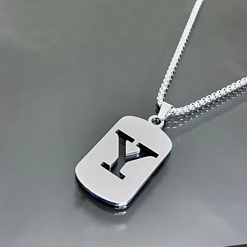 26 - Letter Titanium Steel Necklace – Personalized Initial Pendant for Men & Women - Elysian Bijoux