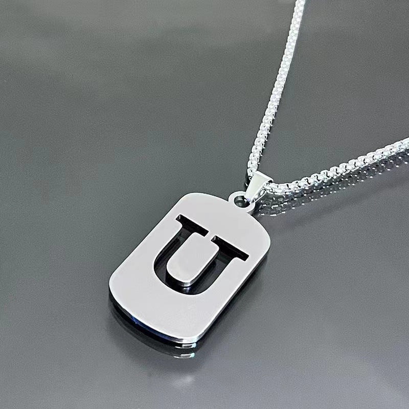 26 - Letter Titanium Steel Necklace – Personalized Initial Pendant for Men & Women - Elysian Bijoux