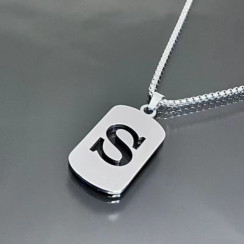 26 - Letter Titanium Steel Necklace – Personalized Initial Pendant for Men & Women - Elysian Bijoux