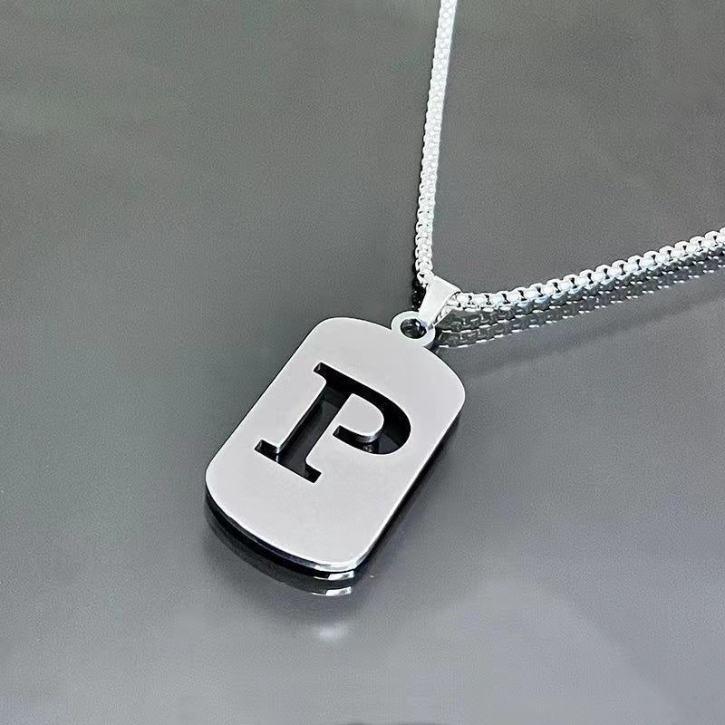 26 - Letter Titanium Steel Necklace – Personalized Initial Pendant for Men & Women - Elysian Bijoux