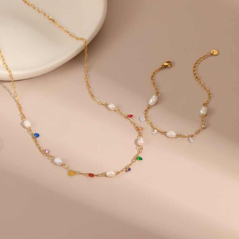 Aurora Grace Pearl & Spark Necklace - Elysian Bijoux