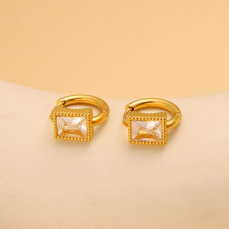Aurora Square Zircon Steel Earrings - Elysian Bijoux