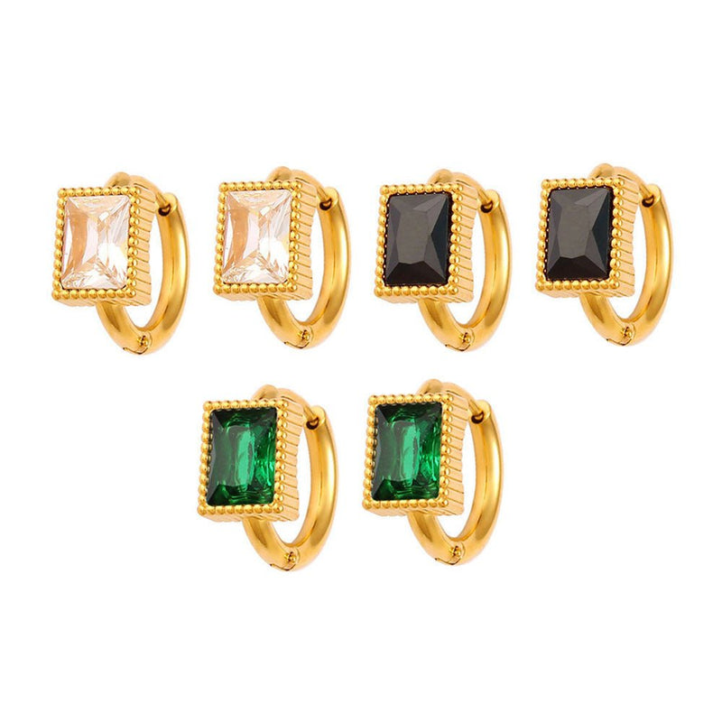 Aurora Square Zircon Steel Earrings - Elysian Bijoux