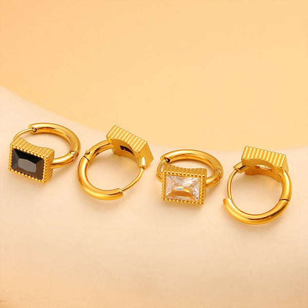 Aurora Square Zircon Steel Earrings - Elysian Bijoux