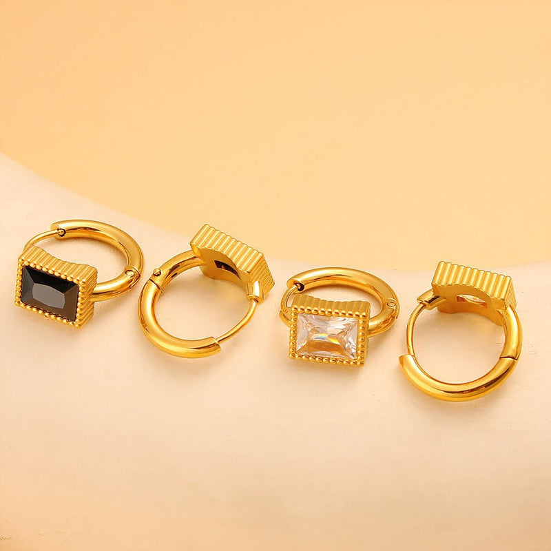 Aurora Square Zircon Steel Earrings - Elysian Bijoux