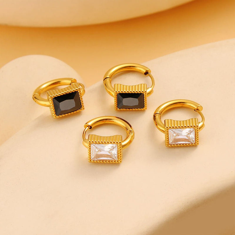Aurora Square Zircon Steel Earrings - Elysian Bijoux