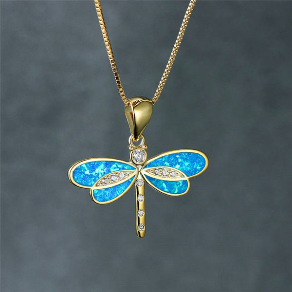 Aurora Wing Opal Dragonfly Pendant - Elysian Bijoux