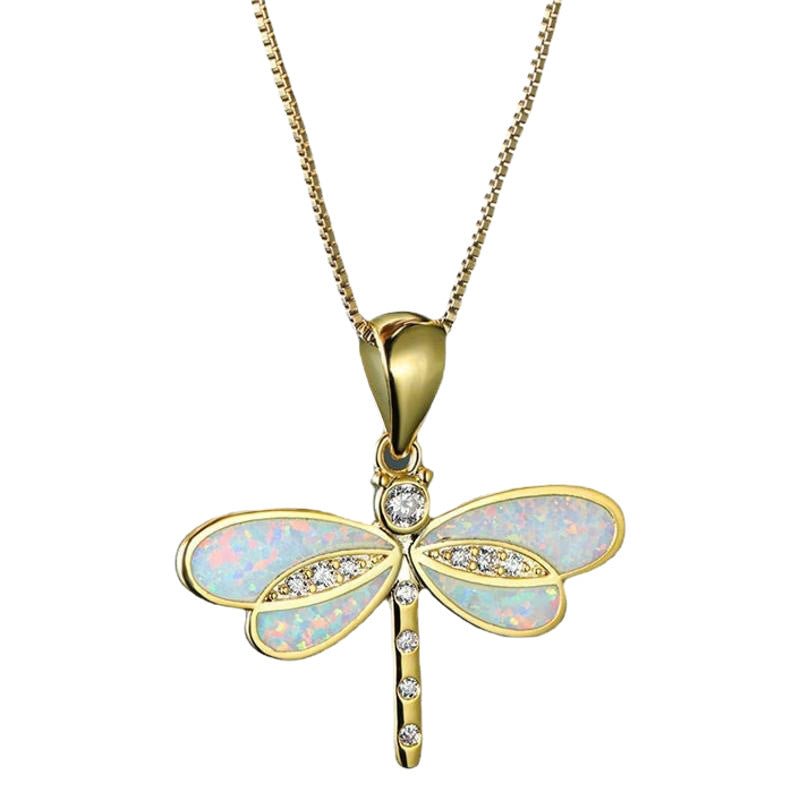 Aurora Wing Opal Dragonfly Pendant - Elysian Bijoux