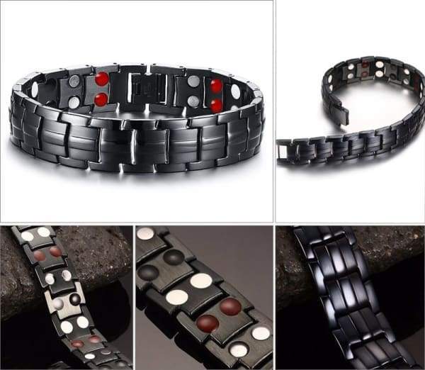Black Magnetic Energy Bracelet for Men – Stainless Steel Health Hand Chain - Elysian Bijoux