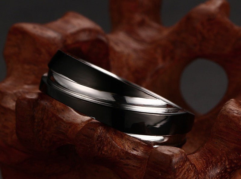 Black Titanium Steel Twill Men's Ring - Elysian Bijoux