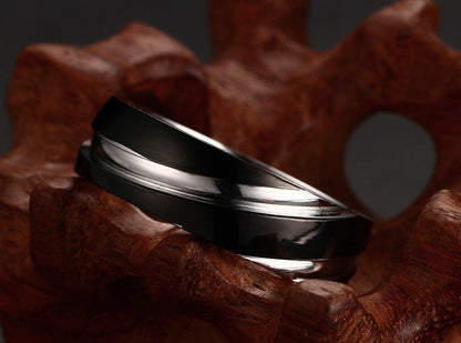 Black Titanium Steel Twill Men's Ring - Elysian Bijoux