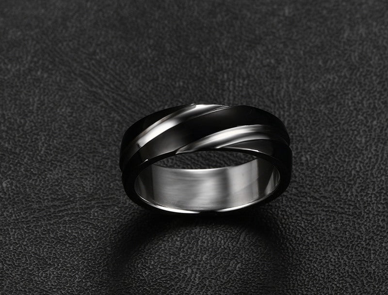 Black Titanium Steel Twill Men's Ring - Elysian Bijoux