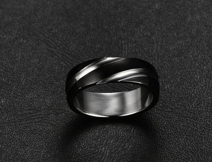 Black Titanium Steel Twill Men's Ring - Elysian Bijoux