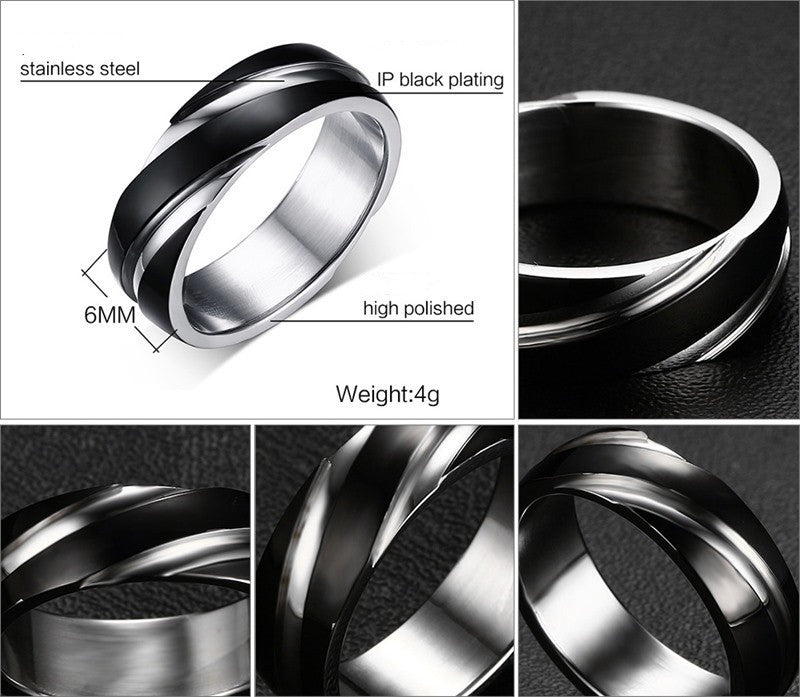 Black Titanium Steel Twill Men's Ring - Elysian Bijoux