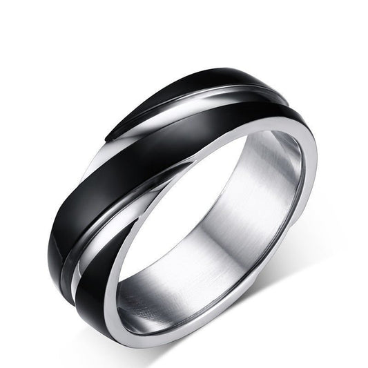 Black Titanium Steel Twill Men's Ring - Elysian Bijoux