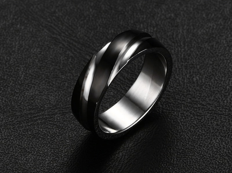 Black Titanium Steel Twill Men's Ring - Elysian Bijoux