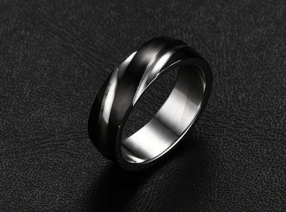 Black Titanium Steel Twill Men's Ring - Elysian Bijoux