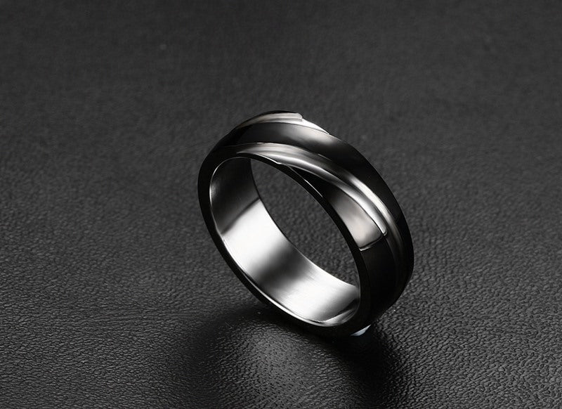 Black Titanium Steel Twill Men's Ring - Elysian Bijoux