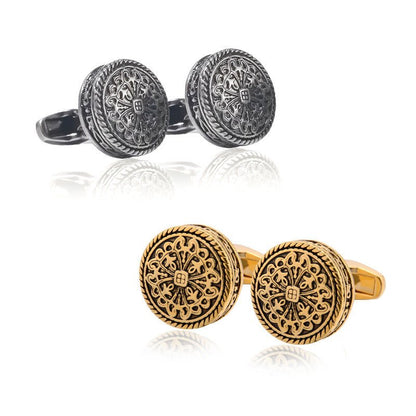 Carved Antique Silver Greek Royal Pattern Cufflinks – High - End Luxury - Elysian Bijoux
