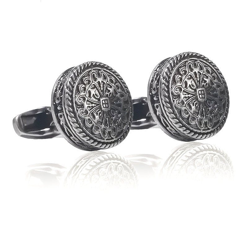 Carved Antique Silver Greek Royal Pattern Cufflinks – High - End Luxury - Elysian Bijoux