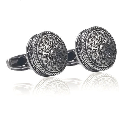Carved Antique Silver Greek Royal Pattern Cufflinks – High - End Luxury - Elysian Bijoux