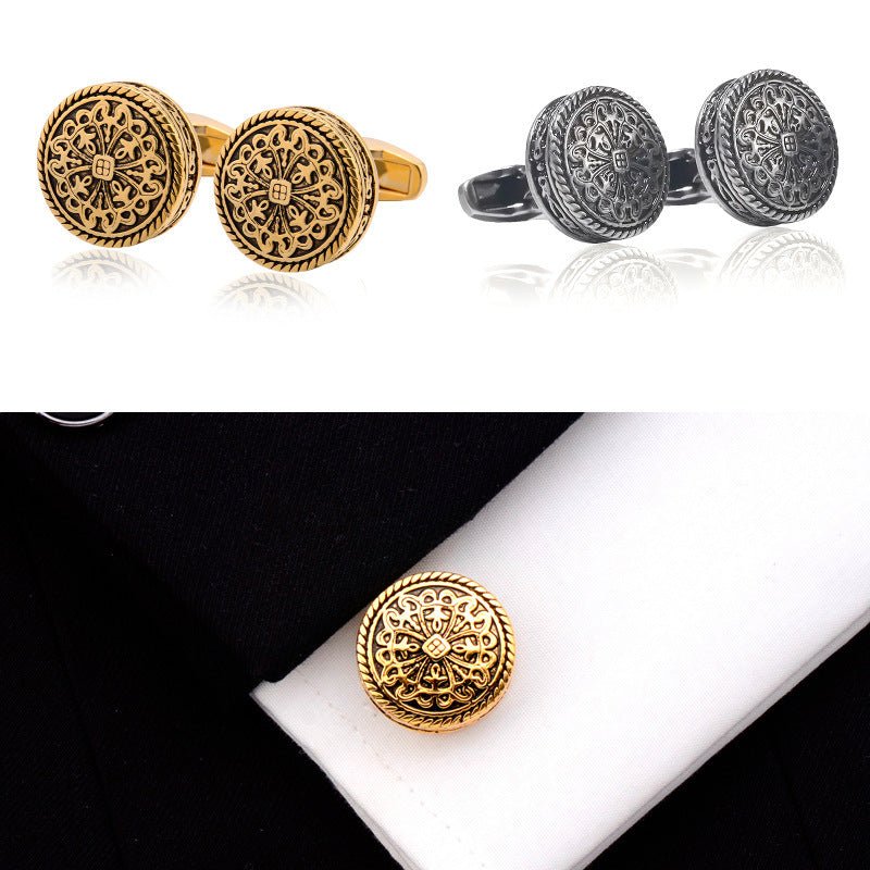 Carved Antique Silver Greek Royal Pattern Cufflinks – High - End Luxury - Elysian Bijoux