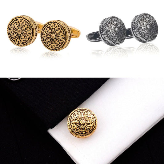 Carved Antique Silver Greek Royal Pattern Cufflinks – High - End Luxury - Elysian Bijoux