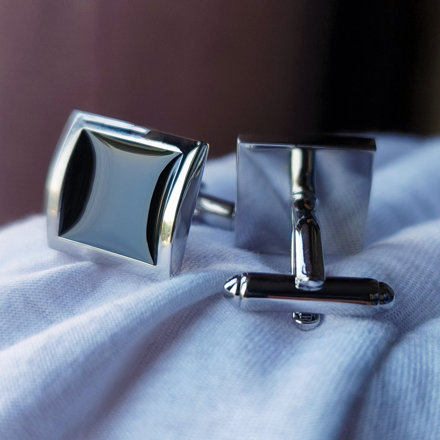Classic Black Square French Cufflinks – Epoxy Brass Design - Elysian Bijoux