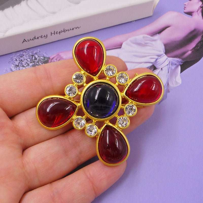 Classic Medieval Baroque Cross Crystal Brooch - Elysian Bijoux