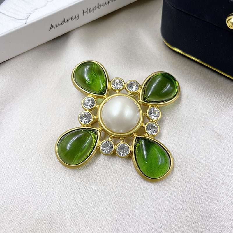Classic Medieval Baroque Cross Crystal Brooch - Elysian Bijoux