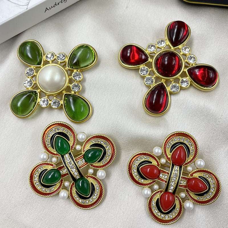 Classic Medieval Baroque Cross Crystal Brooch - Elysian Bijoux