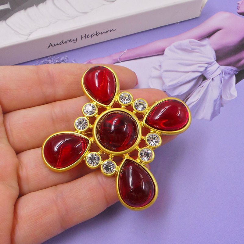 Classic Medieval Baroque Cross Crystal Brooch – Vintage Style - Elysian Bijoux