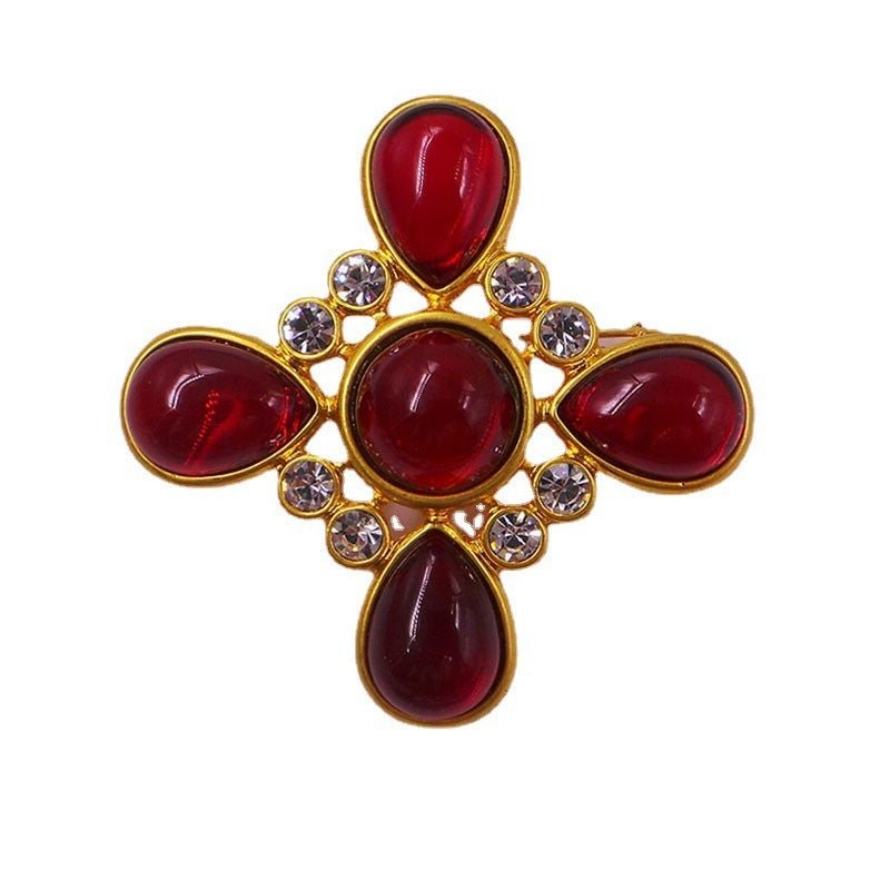 Classic Medieval Baroque Cross Crystal Brooch – Vintage Style - Elysian Bijoux
