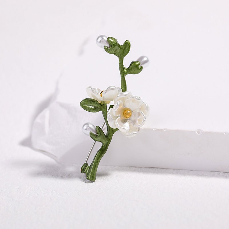Creative All - Match Green Plant Flower Pearl Brooch - Elysian Bijoux