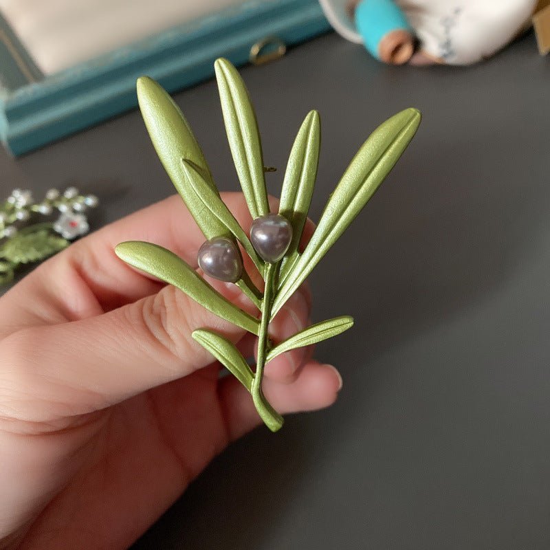 Creative All - Match Green Plant Flower Pearl Brooch - Elysian Bijoux
