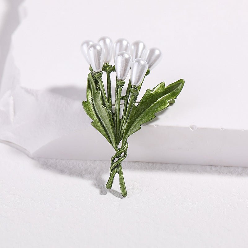 Creative All - Match Green Plant Flower Pearl Brooch - Elysian Bijoux