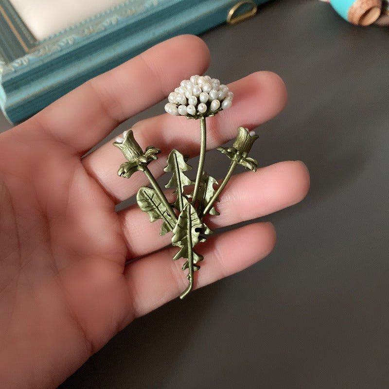 Creative All - Match Green Plant Flower Pearl Brooch - Elysian Bijoux