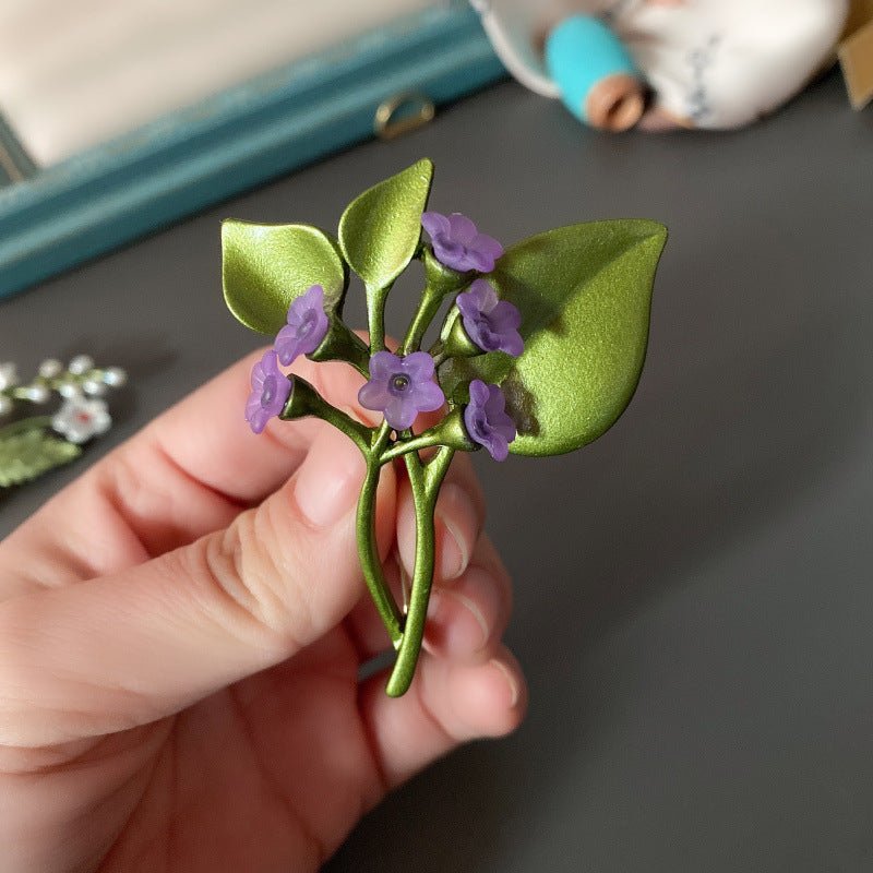 Creative All - Match Green Plant Flower Pearl Brooch - Elysian Bijoux