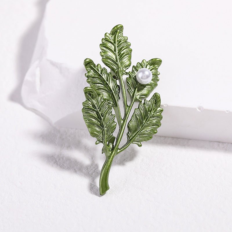 Creative All - Match Green Plant Flower Pearl Brooch - Elysian Bijoux