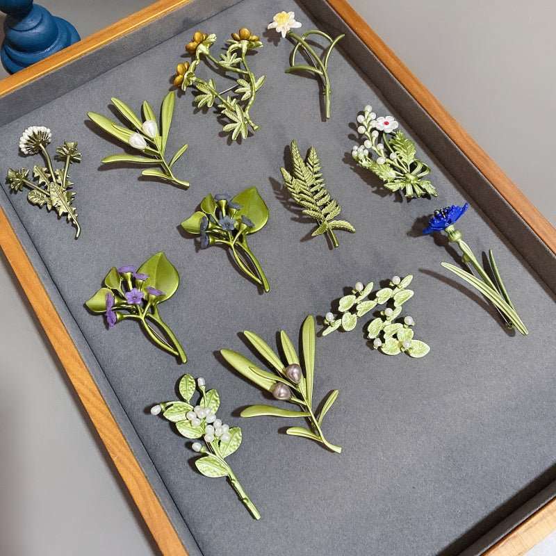 Creative All - Match Green Plant Flower Pearl Brooch - Elysian Bijoux