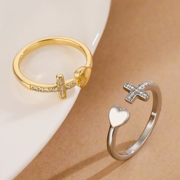 CrossHeart Open CZ Ring - Elysian Bijoux