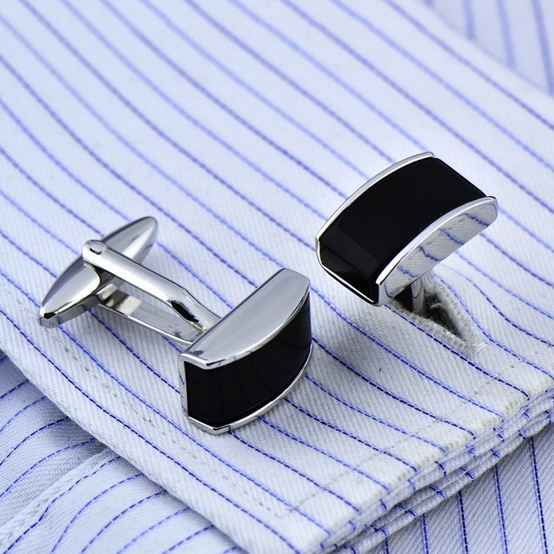 Curved Black Agate Cufflinks - Elysian Bijoux